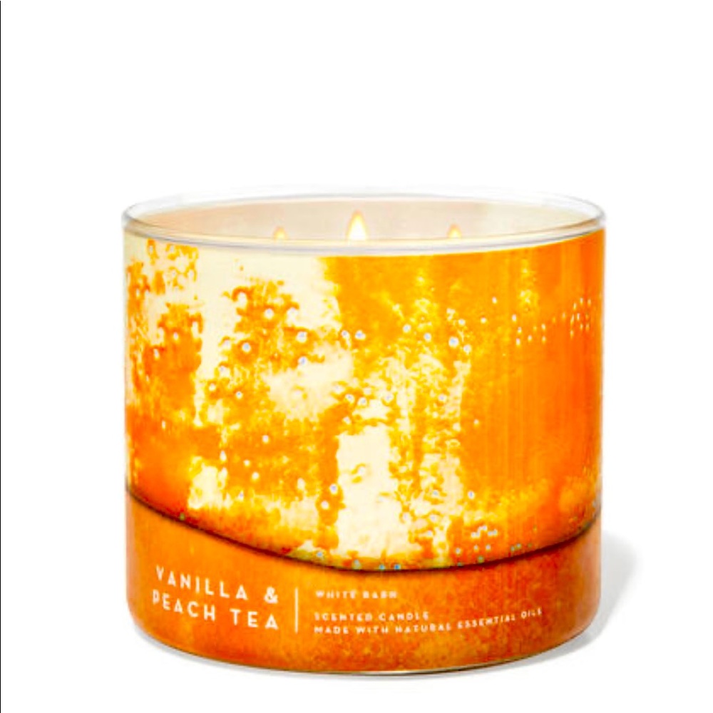 BATH AND BODY WORKS white barn vanilla & peach tea 3 wick candle